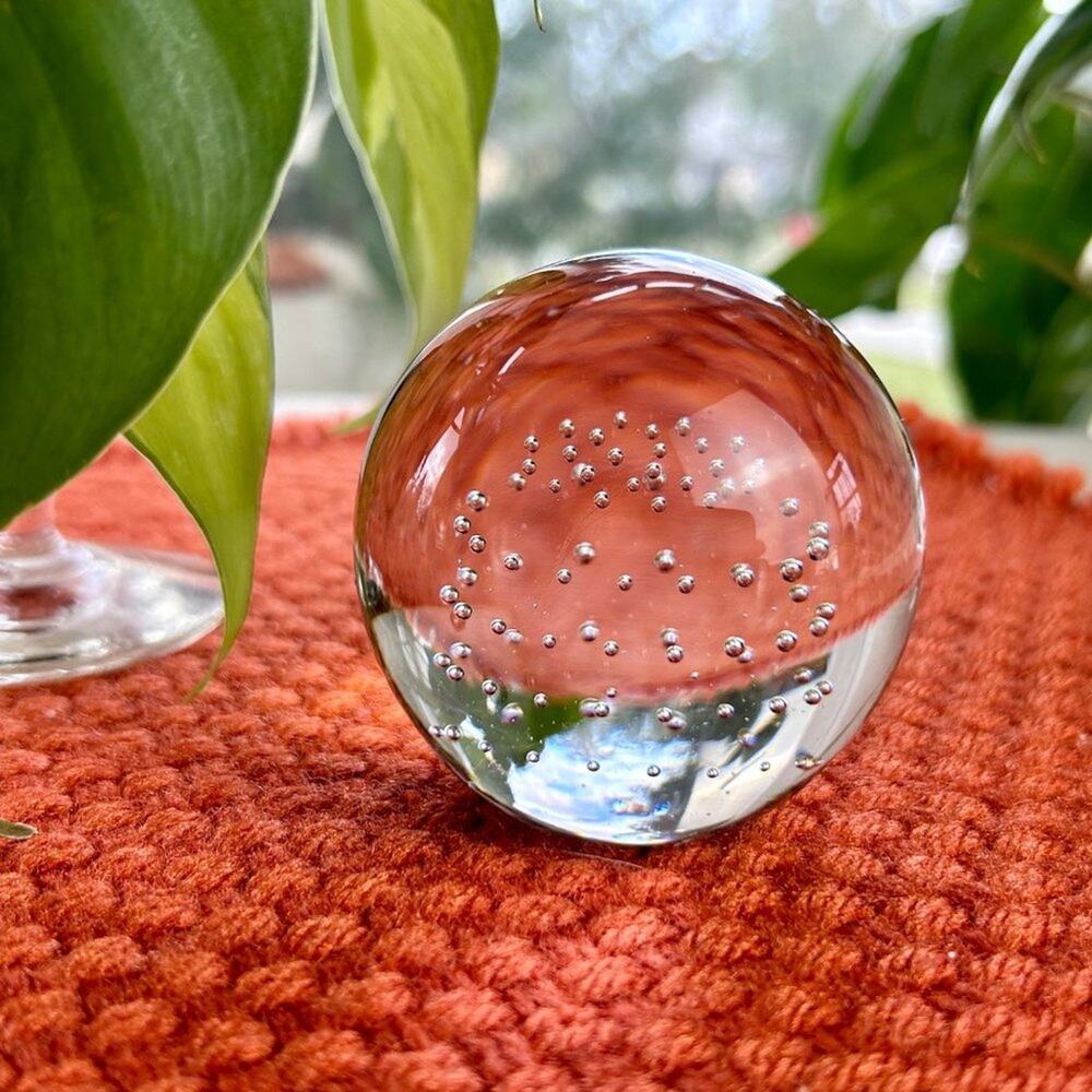Vintage Mid Century Modern Clear Controlled Bubble Art Glass Paperweight